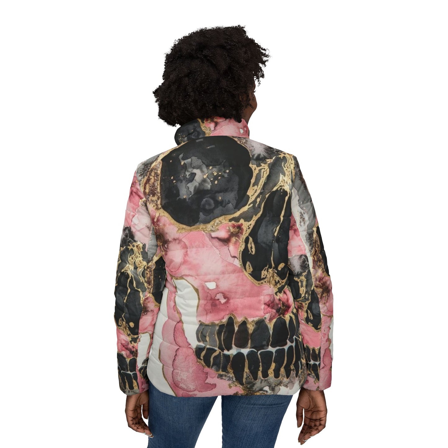 Edgy Floral Skull Puffer Jacket