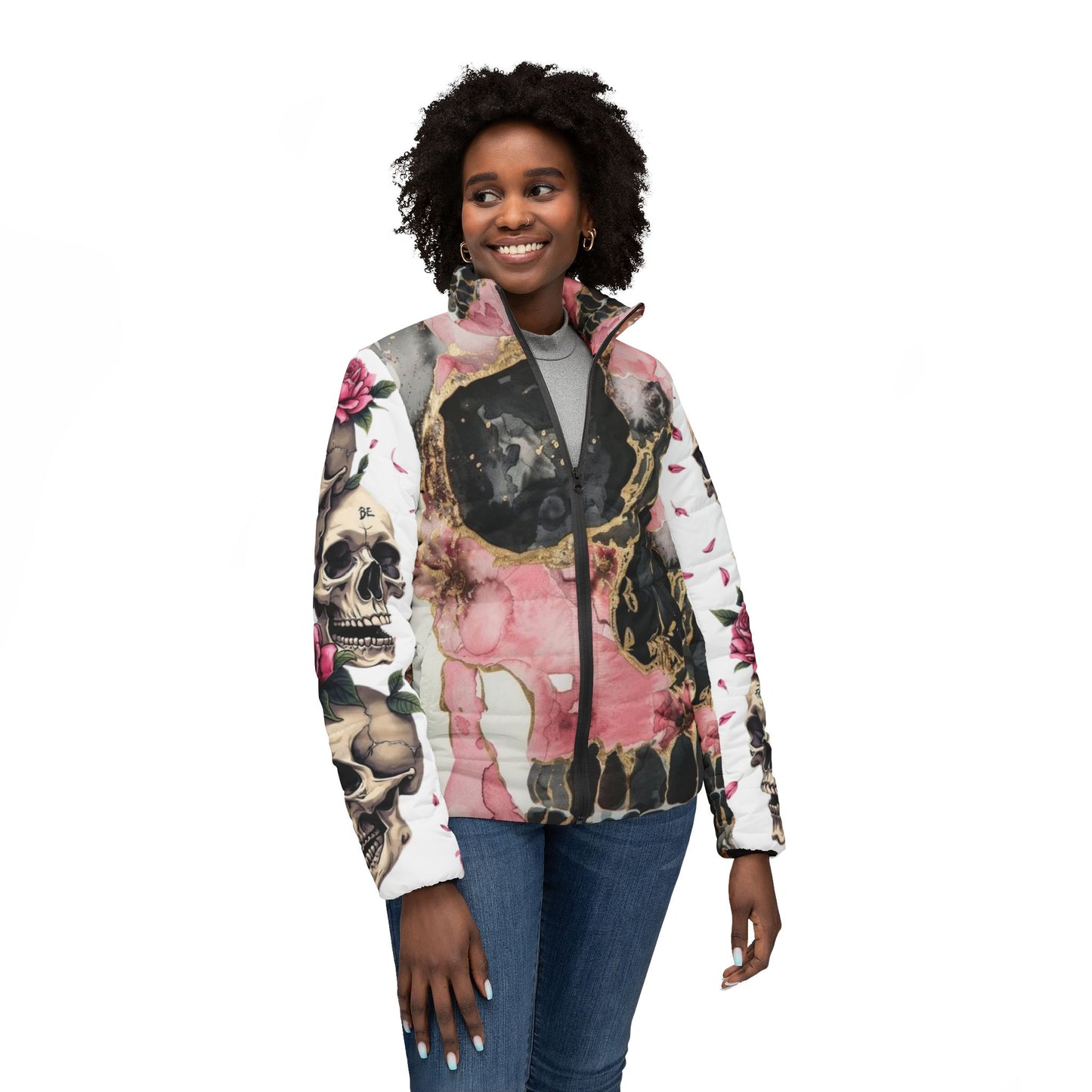 Floral Skull Puffer Jacket
