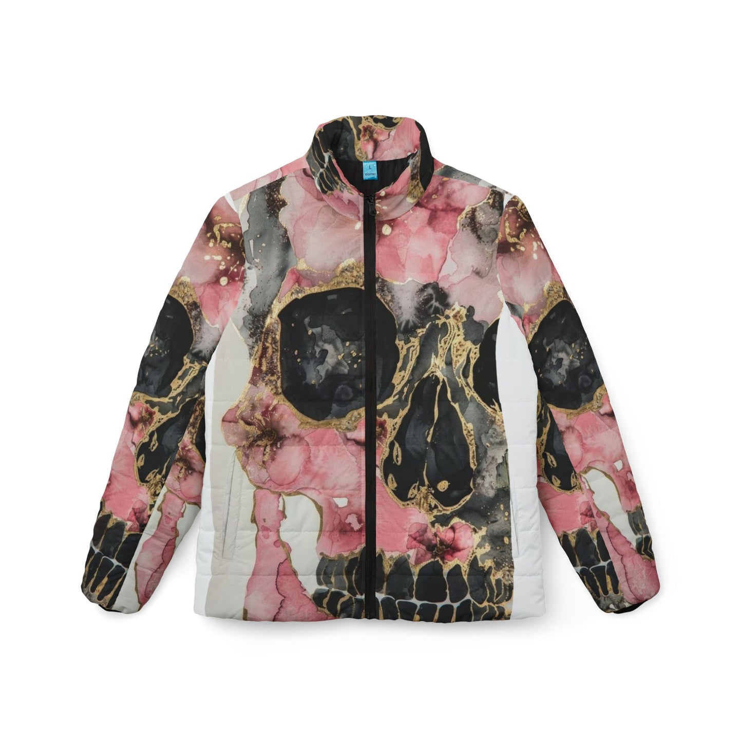 Edgy Floral Skull Puffer Jacket