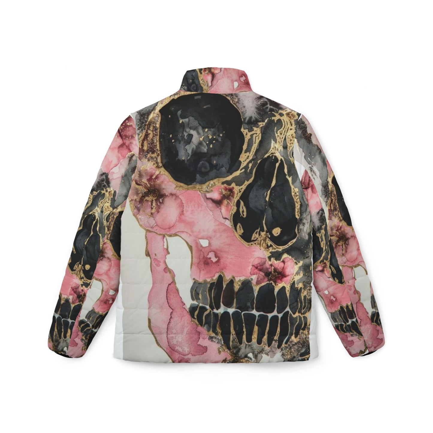 Edgy Floral Skull Puffer Jacket